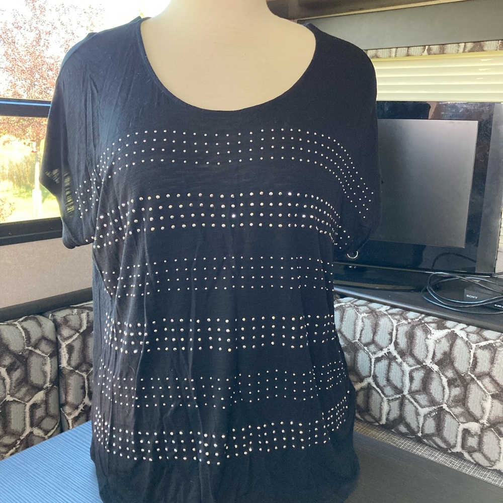 Apt. 9 Rhinestone Embellished Black Pullover Top 1X Evening Resort Cruise Wear